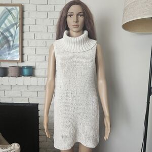 Free People Cowl Neck Knit Sweater Vest Long Line Sleeveless 100% Cotton